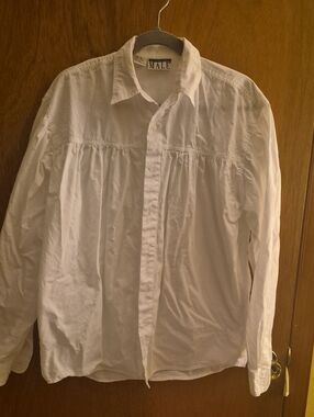 Vintage International Male White Drop Yoke Gathered Cotten Shirt Medium